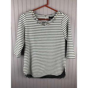 Jules & Leopold Size XS Womens Tunic Top 3/4 Sleeve Embellished Black Wh…